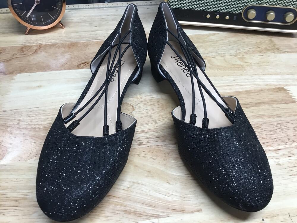 J. Renee Charolette Women's 8 Black Glitter Fabric Round Toe Comfort Pumps